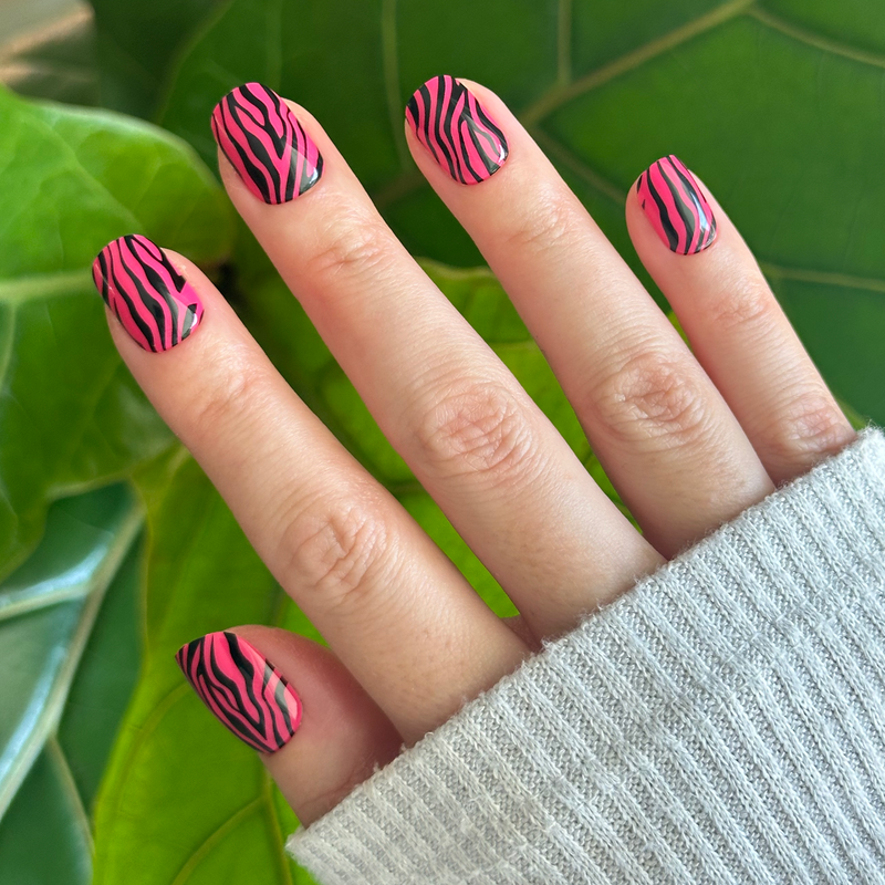 picture of Pink Zebra | Extra Short | Squoval - Tab Press-On