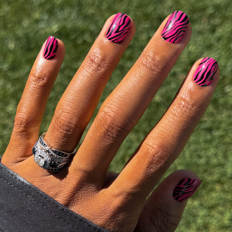 picture of Pink Zebra | Extra Short | Squoval - Tab Press-On