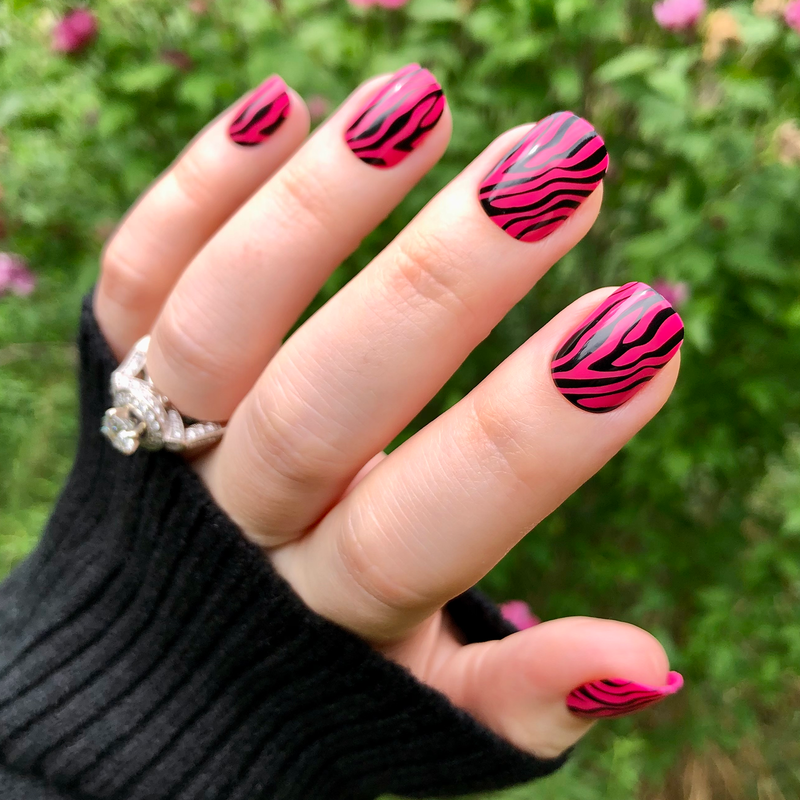 picture of Pink Zebra | Extra Short | Squoval - Tab Press-On