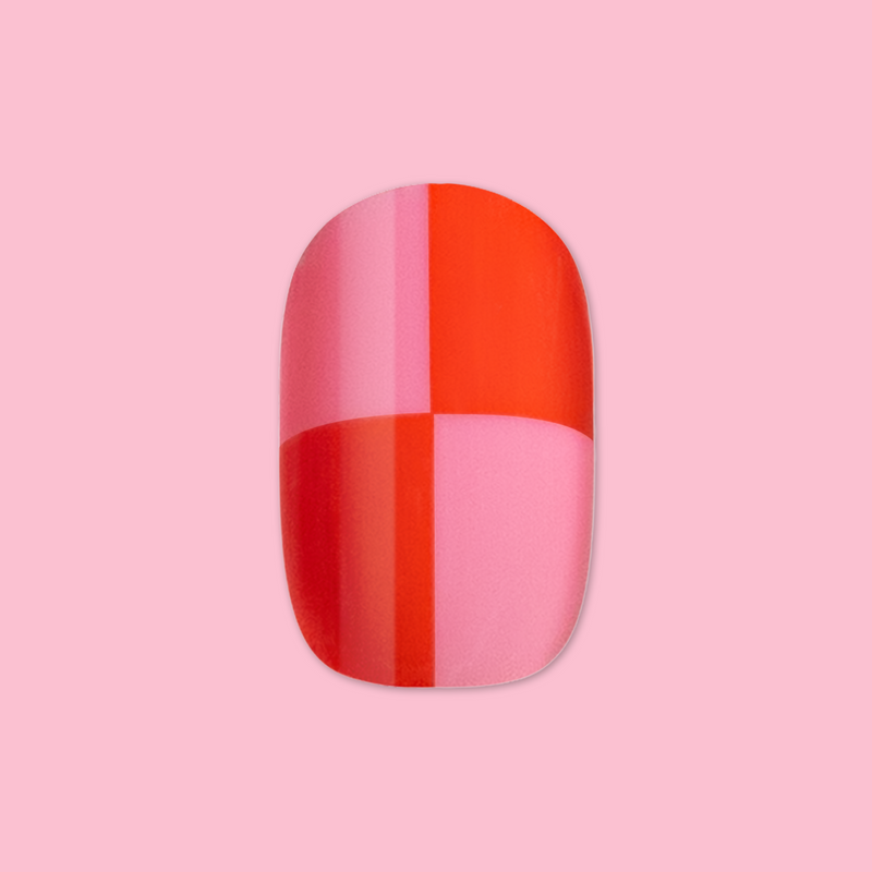 Pink Checker Party | Short | Round - Tab Press-On second image