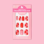 Pink Checker Party | Short | Round - Tab Press-On nails displayed in packaging with pink and red checker designs on soft pink background