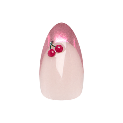 Pink Chrome Puffy Cherry French- Press-On | Medium | Almond Pink Chrome Puffy Cherry French- Press-On | Medium | Almond  Press-On