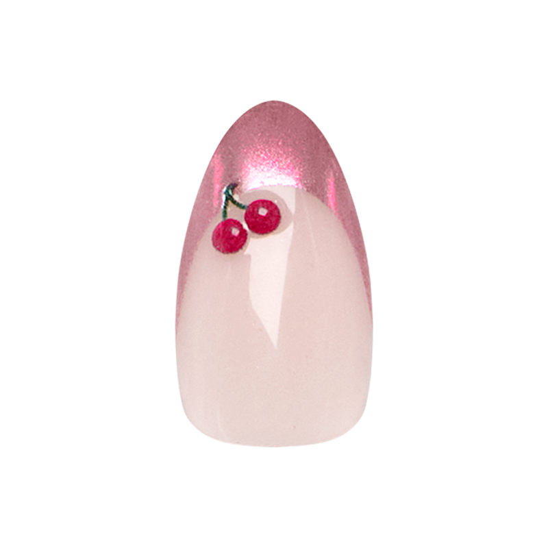 Pink Chrome Puffy Cherry French- Press-On | Medium | Almond