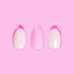 Pink Party French - Press-On | Medium | Almond false nails with pink tips and solid pink design for easy at home manicure