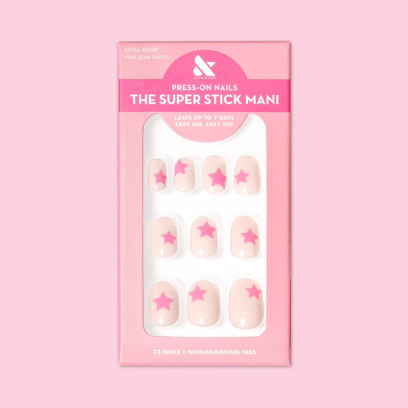 Pink Star Party | Extra Short | Round - Tab Press-On 