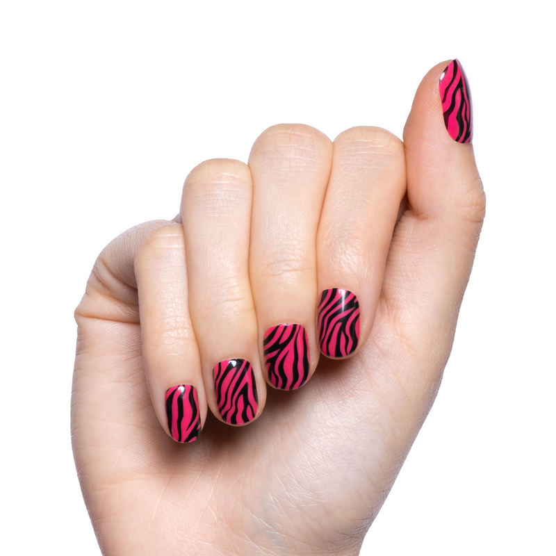 Pink Zebra | Extra Short | Squoval - Tab Press-On