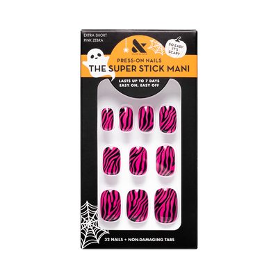 Pink Zebra | Extra Short | Squoval - Tab Press-On