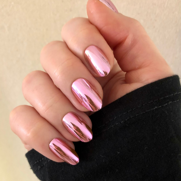 Pink Mirror Chrome - Press-On | Medium | Oval β Olive and June