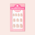 Pointe | Extra Short | Round - Tab Press-On soft ballerina pink press-on nails neatly arranged in pink packaging