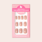 Poodle | Extra Short | Squoval - Tab Press-On nails in neutral beigey pink shade packaged on light pink background