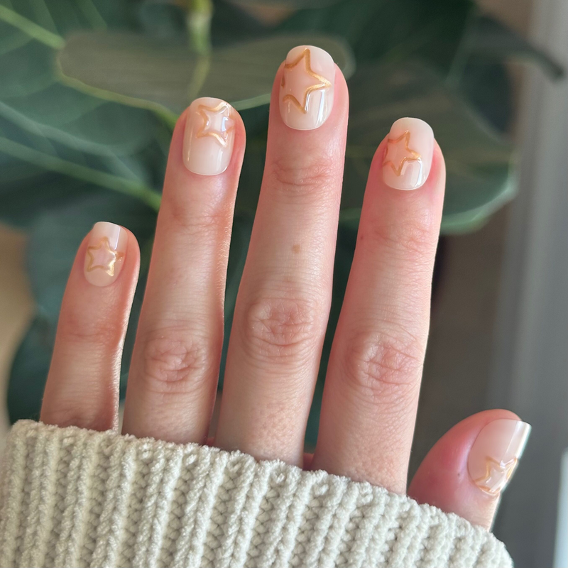 picture of Puffy Gold Stars - Press-On | Extra Short | Squoval