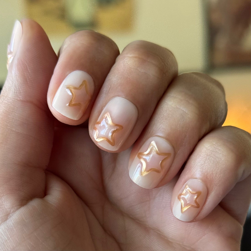 picture of Puffy Gold Stars - Press-On | Extra Short | Squoval
