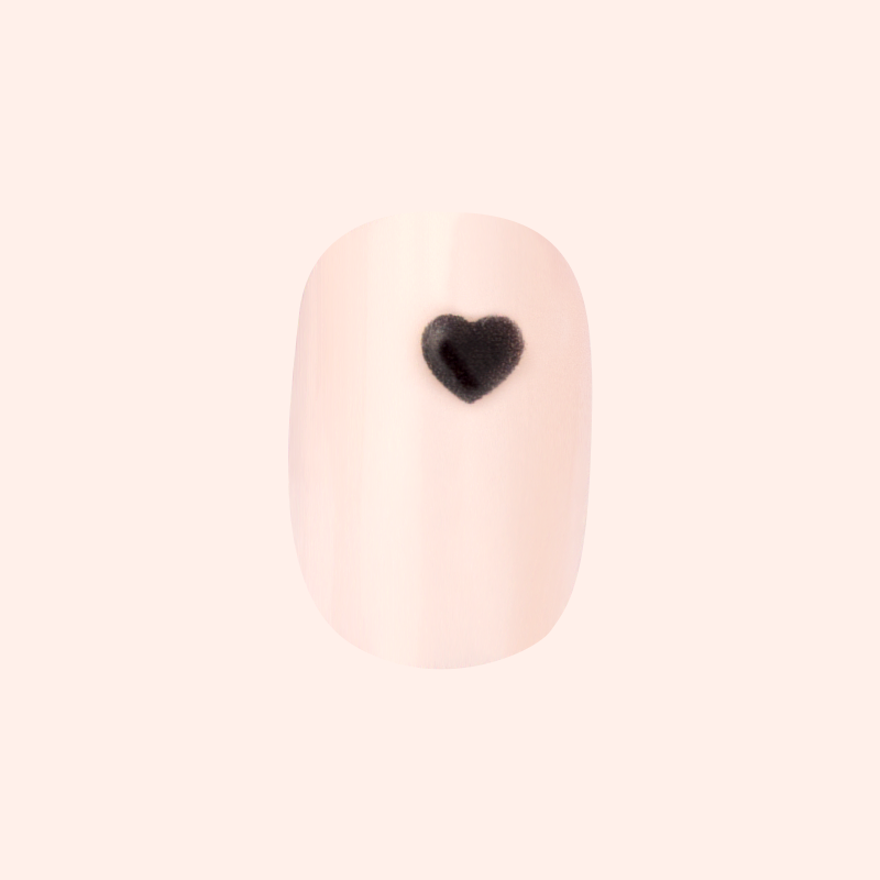 Puffy Vampy Heart - Press-On | Extra Short | Squoval showing nude nail with 3D black heart accent for mani polish