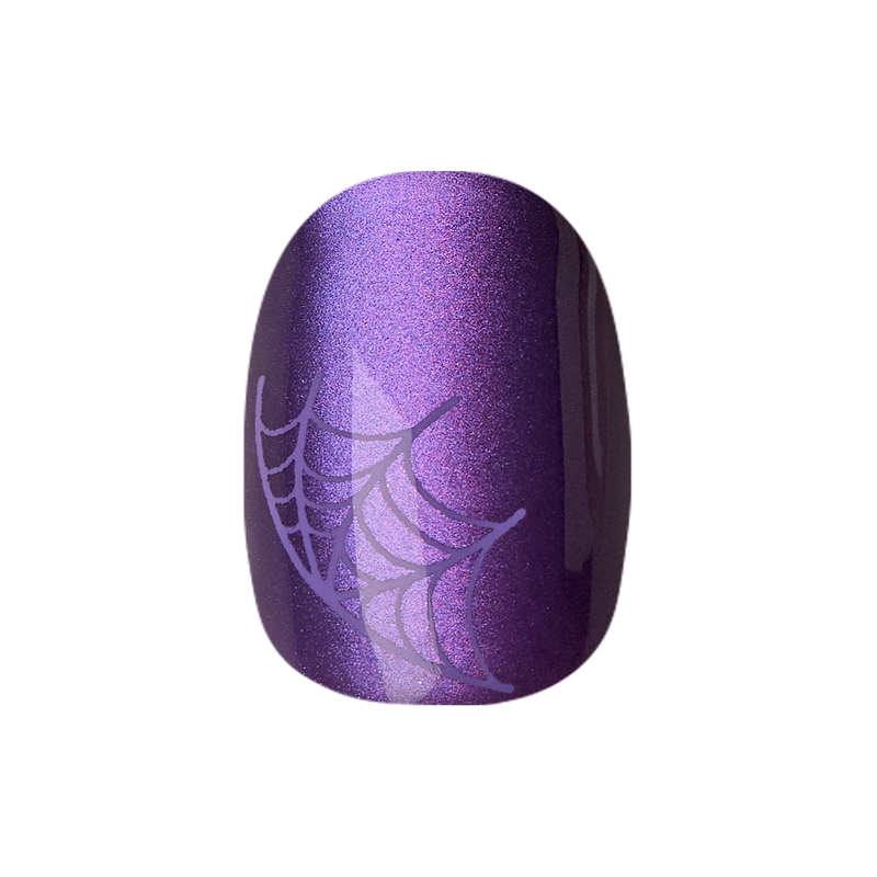 Purple Velvet Spiderwebs - Tab Press-On | Extra Short | Round