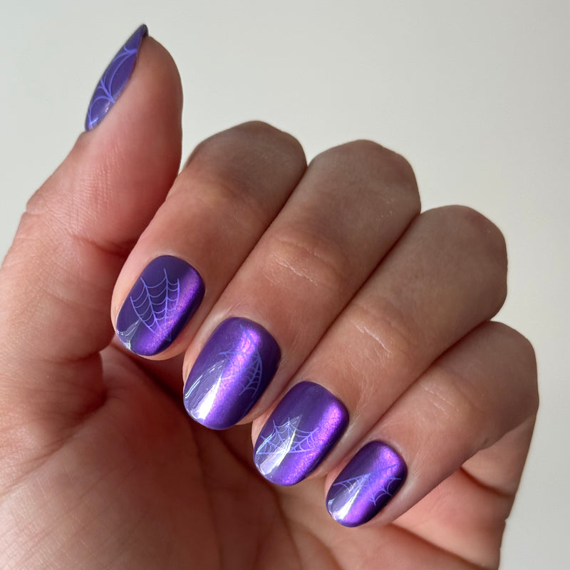 Purple Velvet Spiderwebs - Tab Press-On | Extra Short | Round