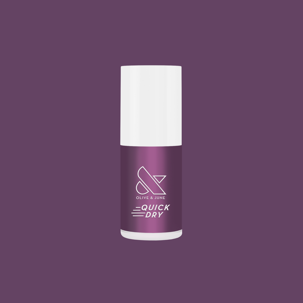 Twilight quick dry gel polish bottle in iridescent violet shade by Olive and June for a long-lasting mani