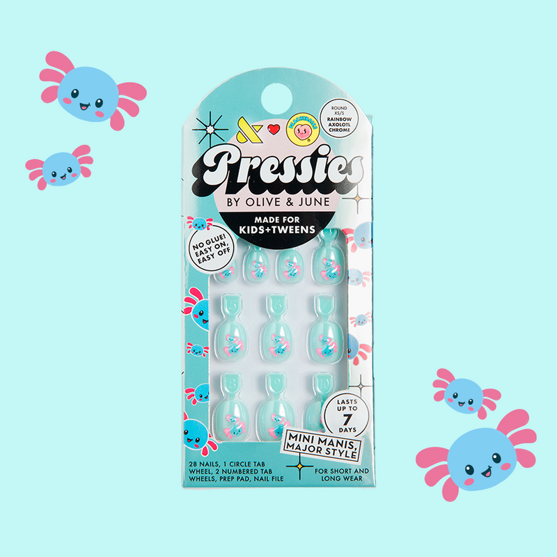 Rainbow Axolotl Chrome - Pressies | Extra Short Short | Round - Pressies