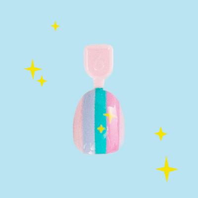 Rainbow Super Stripes - Pressies | Extra Short Short | Round showing colorful striped press on nails in packaging with sparkle accents on blue background Rainbow Super Stripes - Pressies | Extra Short Short | Round  Pressies