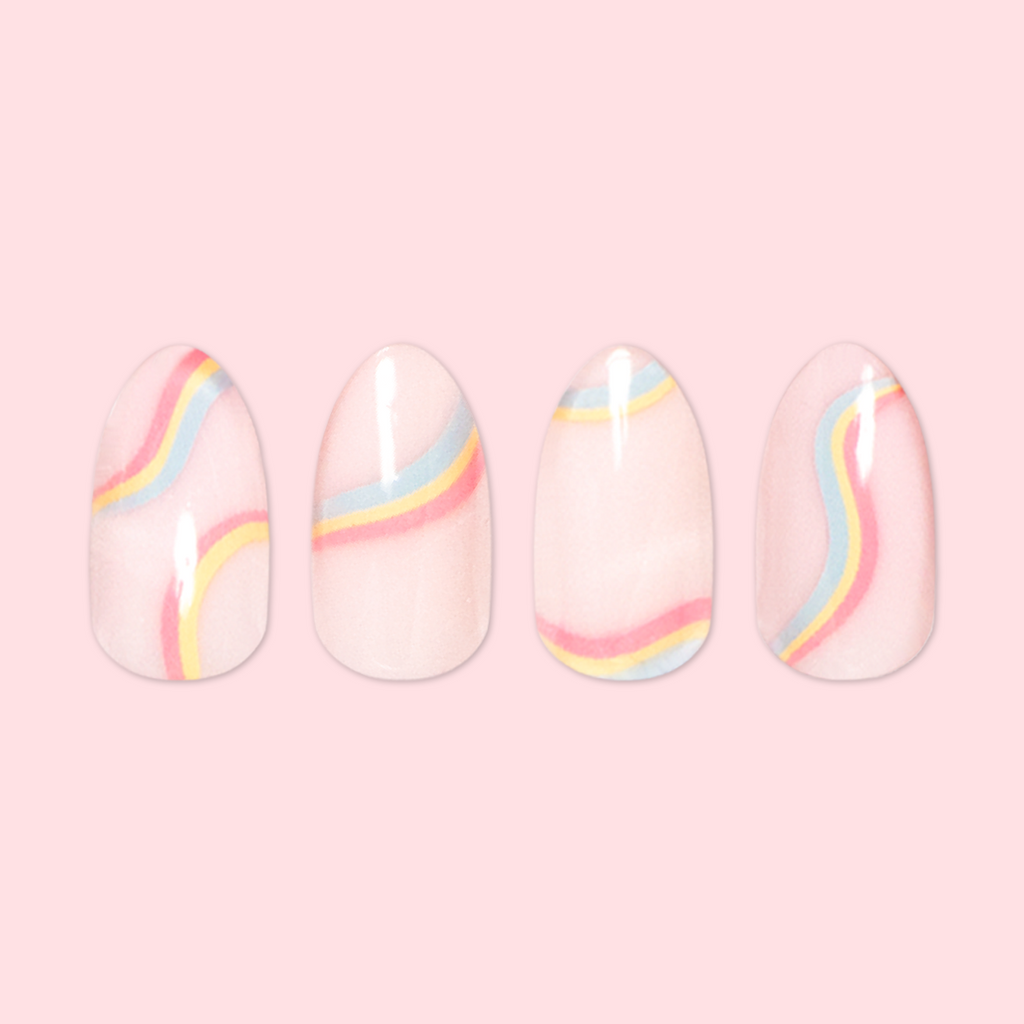 Rainbow Swirl - Press-On | Medium | Almond false nails with pastel candy-colored swirls for a vibrant at-home manicure