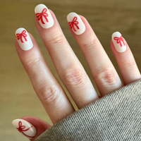 picture of Red Chrome Bows - Tab Press-On | Short | Round