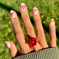 picture of Red Chrome Bows - Tab Press-On | Short | Round