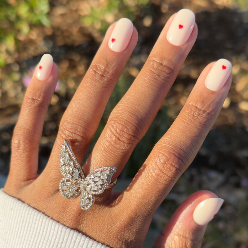 picture of Red Hearts | Short | Round - Tab Press-On