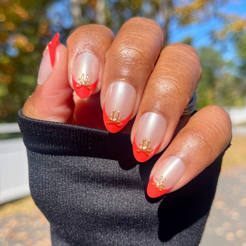 picture of Red Chrome French with Puffy Bows - Press-On | Medium | Almond