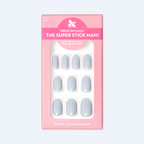 Rink | Short | Round - Tab Press-On icy blue false nails with smooth finish displayed in pink packaging box