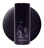 SD - Gel bottle in a rich plum shade on a matching glossy gel polish drop for a chic Olive and June manicure