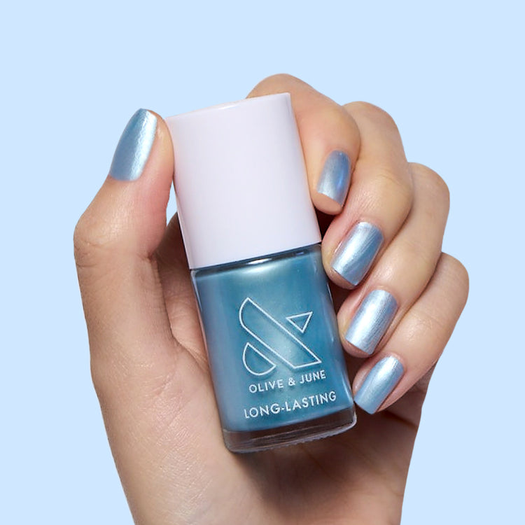 Same Day Next Year polish shimmery sheer blue