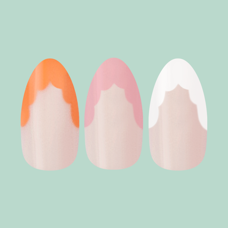 Scalloped French - Press-On | Medium | Almond nails with soft multi-color scallop tips for easy at-home manicure