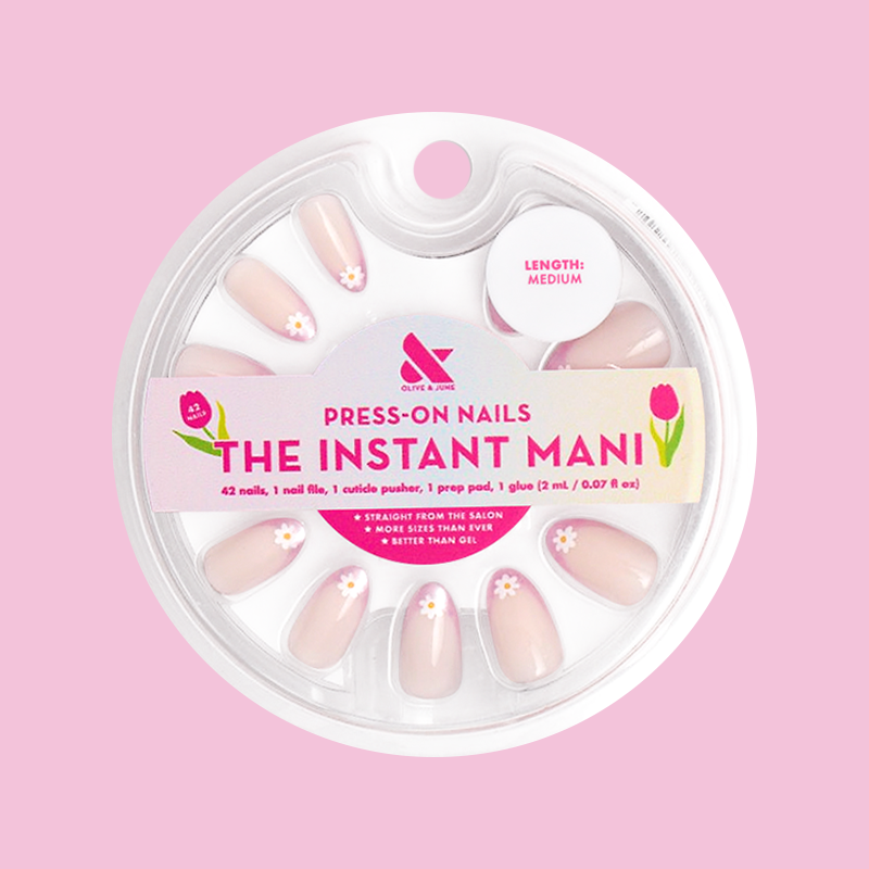 Shimmer Flower French - Press-On | Medium | Almond 