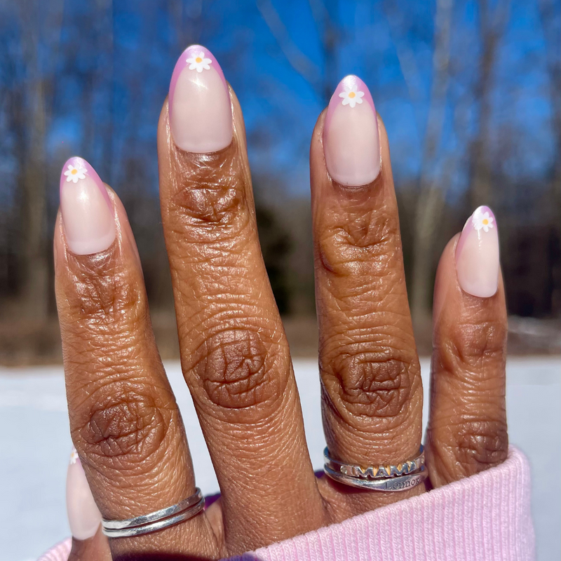 picture of Shimmer Flower French - Press-On | Medium | Almond