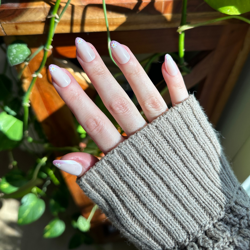 picture of Shimmer Flower French - Press-On | Medium | Almond