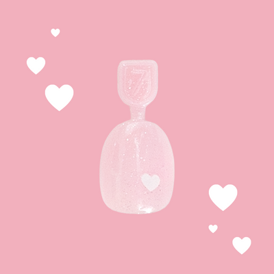 Shiny Pink Has My Heart - Pressies | Extra Short Short | Round showing pink heart-patterned press on false nails in packaging Shiny Pink Has My Heart - Pressies | Extra Short Short | Round  Pressies
