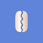 Simple Squiggle | Short | Squoval - Tab Press-On nail with neutral base and blue wavy line design on blue background