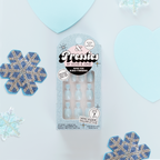 Snow Day - Pressies | Extra Short Short | Round showing icy blue mini press-on nails in kid-friendly packaging with wintry accents