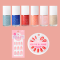 Spring Polish & Press-on Set featuring six long-lasting polish shades and two sets of easy press-on false nails for quick mani. thumbnail