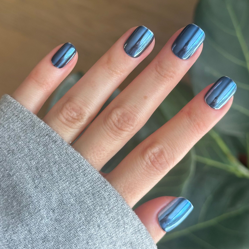 picture of Suited Chrome - Tab Press-On | Extra Short | Squoval