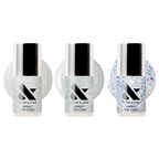 Speedy + Sparkly Top Coats Set featuring three glittery effect nail polishes for enhancing at-home manicures with sparkle and shine