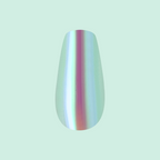 Teal Glass Chrome - Press-On | Medium | Coffin iridescent teal glassy medium coffin false nail on pale background
