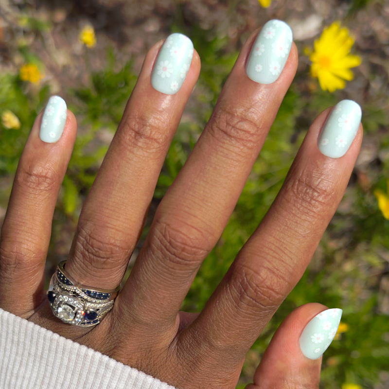 picture of Teal Chrome Flower Shower - Press-On | Short | Round