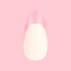 Thick Velvet French - Press-On | Long | Almond showing a long almond false nail with velvet-effect pink French tip on neutral base