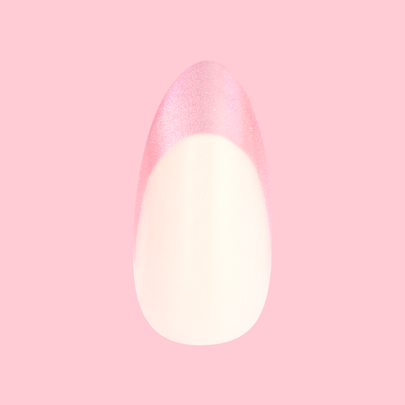 Thick Velvet French - Press-On | Long | Almond showing a long almond false nail with velvet-effect pink French tip on neutral base