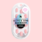 3D Crystal Hearts - Press-On | Extra Short | Round baby pink nails with jumbo puffy 3D hearts for a quick at-home mani
