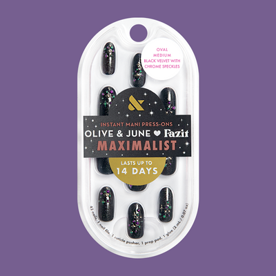 Black Velvet with Chrome Speckles - Press-On | Medium | Oval Black Velvet with Chrome Speckles - Press-On | Medium | Oval  Press-On