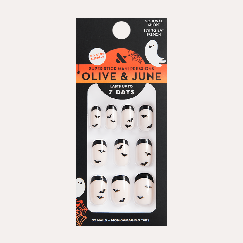 Flying Bat French | Short | Squoval - Tab Press-On