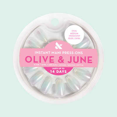 Iridescent Pearl Swirl Shimmer - Press-On | Medium | Oval Iridescent Pearl Swirl Shimmer - Press-On | Medium | Oval  Press-On