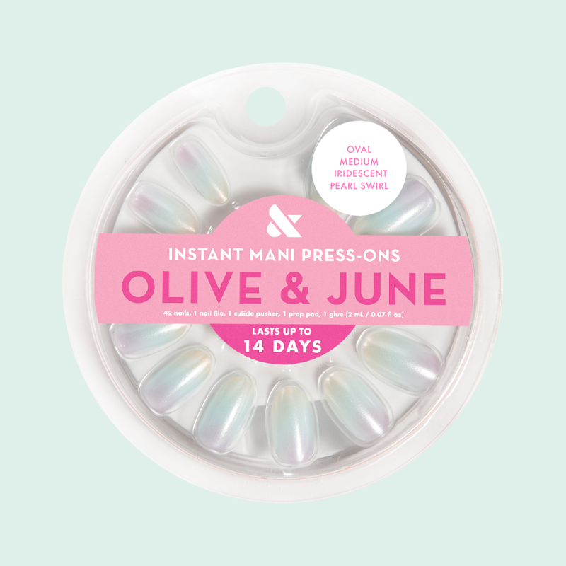 Iridescent Pearl Swirl Shimmer - Press-On | Medium | Oval 