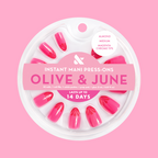 Magenta Chrome Tips - Press-On | Medium | Almond false nails with tonal pink and subtle chrome petal tips for easy manicure